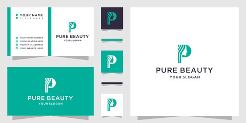 Letter p beauty woman logo. and business card template
