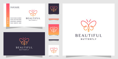 Butterfly logo. with initial letter bb and business card template - obrazy, fototapety, plakaty
