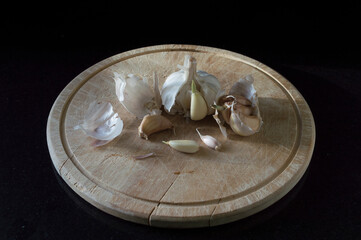 Garlic on a wooden board