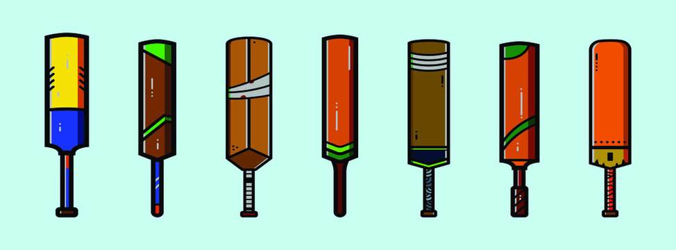 set of cricket bat cartoon icon design template with various models. vector illustration isolated on blue background