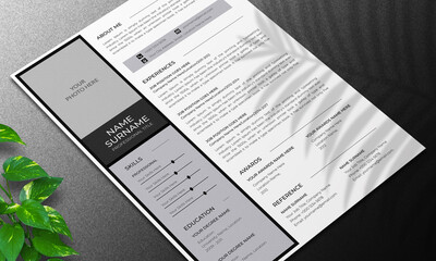 Fototapeta na wymiar Minimal Resume and Cover Letter Set with Gray Accent