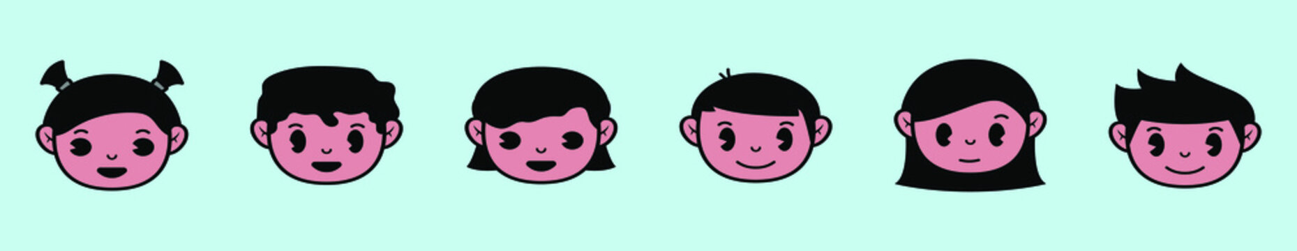 set of funny kids face cartoon icon design template with various models. vector illustration isolated on blue background
