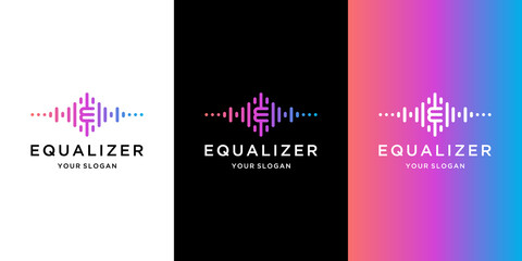 Naklejka premium Music equalizer with letter e concept logo design