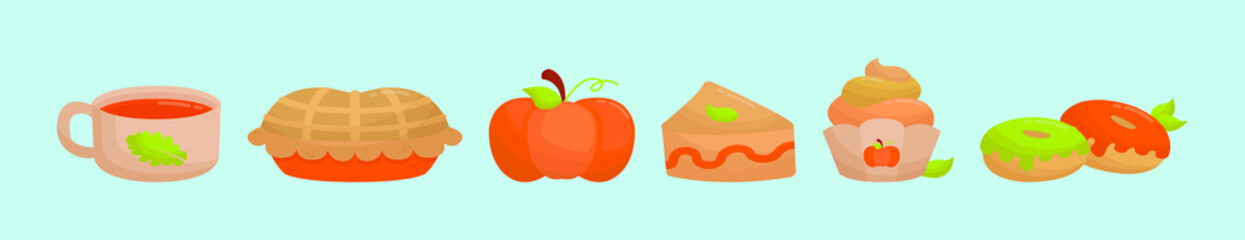 set of pumkin spice cartoon icon design template with various models. vector illustration isolated on blue background