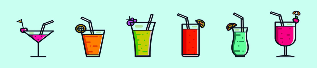 set of fresh drink cartoon icon design template with various models. vector illustration isolated on blue background