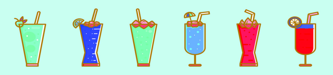 set of fresh drink cartoon icon design template with various models. vector illustration isolated on blue background