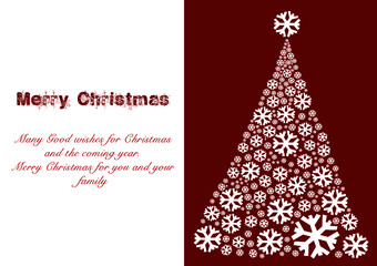 CMYK Merry Christmas greeting card. Christmas card ideas. Christmas greeting red card. Simple holiday card design ideas. Snow flakes. Christmas tree with snow. Merry Christmas greeting card. 