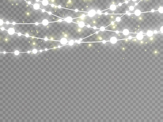 Christmas lights isolated on transparent background. Vector illustration.