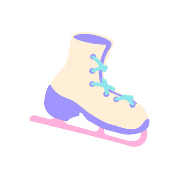Ice skate boot flat vector abstract element. Hockey shoe RGB color clipart. Christmas time. Winter season. Wintertime footwear for recreation activity isolated organic shape on white background