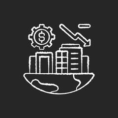 Economic crisis chalk white icon on black background. Financial assets suddenly lose large part of their nominal value. People poverty issues. Isolated vector chalkboard illustration