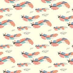 Colorful cute seamless pattern with variety of feather