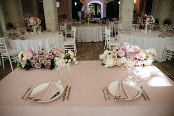 Wedding decor. Beautiful event venue. Creative decoration
