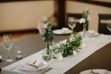 Wedding decor. Beautiful event venue. Creative decoration
