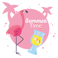 Summer time flamingo and cocktail vector design