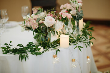 Wedding decor. Beautiful event venue. Creative decoration
