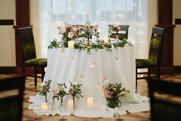 Wedding decor. Beautiful event venue. Creative decoration
