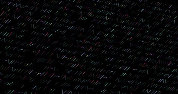 Abstract background concept for data network and analysis. Grid of glowing bright point and geometric pattern moving on dark background. Technology data visualization transfer. Connection and network