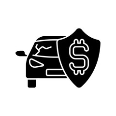 Insurance fee black glyph icon. Protection from financial loss. Management used to hedge against risk of contingent or uncertain looses. Silhouette symbol on white space. Vector isolated illustration