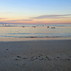 Gdynia beach in the colors of the setting sun, Poland