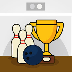 sport trophy and bowling pins and ball vector design