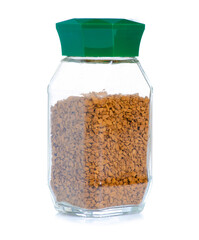 Glass jar of Instant coffee on white background isolation