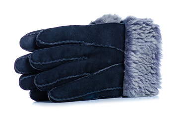 Women's warm gloves with fur on white background isolation