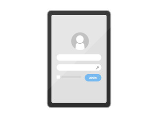 ログイン画面が表示されたタブレット画面のイラスト