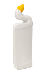 Plastic white opaque bottle with curved neck and cap. Isolated. White background. Side view