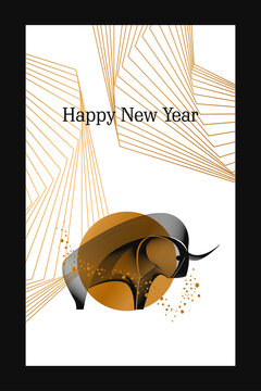modern abstract New Year minimalism in the image of the symbol of 2021-a cow in the form of lines on a golden background. perfect for printing posters, banners. Brochures. EPS 10