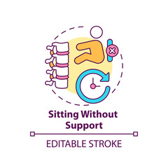 Sitting without support concept icon. Baby hold straight position. Early childhood development idea thin line illustration. Vector isolated outline RGB color drawing. Editable stroke