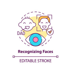 Recognizing faces concept icon. Baby look at father. Development milestone. Early childhood development idea thin line illustration. Vector isolated outline RGB color drawing. Editable stroke