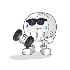 medicine lifting dumbbell vector. cartoon character