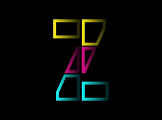 Z letter cmyk color vector desing logo. Dynamic split blue, pink, yellow color on black background. For social media,design elements, creative poster, web template and more