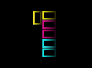 1 number cmyk color vector desing logo. Dynamic split blue, pink, yellow color on black background. For social media,design elements, creative poster, web template and more