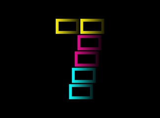 7 number cmyk color vector desing logo. Dynamic split blue, pink, yellow color on black background. For social media,design elements, creative poster, web template and more