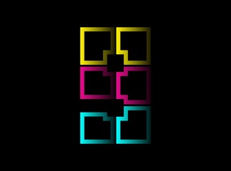 9 number cmyk color vector desing logo. Dynamic split blue, pink, yellow color on black background. For social media,design elements, creative poster, web template and more