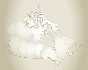 Canada map, administrative division, old paper background blank