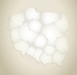 Poland map, administrative division, old paper background blank