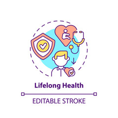 Lifelong health concept icon. Medical check. Personal responsibility for healthcare. Early childhood development idea thin line illustration. Vector isolated outline RGB color drawing. Editable stroke