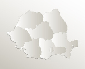 Romania map administrative division separates regions and names individual region, card paper 3D natural blank