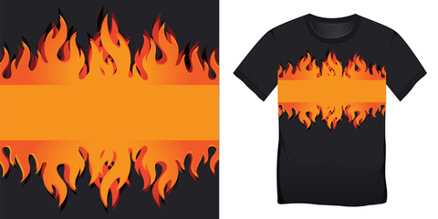 T-shirt graphic design of with burning flames blank