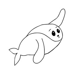 Hand drawn outline black vector illustration of a beautiful happy whale isolated on a white background