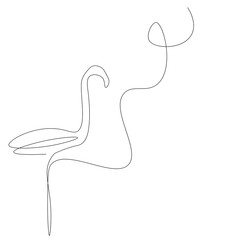 Flamingo bird silhouette line drawing, vector illustration