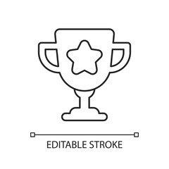 Game win linear icon. Videogame success achievement. Esports tournament, championship prize thin line customizable illustration. Contour symbol. Vector isolated outline drawing. Editable stroke