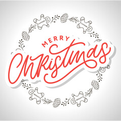 Merry christmas 2021 Beautiful greeting card poster with calligraphy black text word. Hand drawn design elements. Handwritten modern brush lettering white background isolated vector