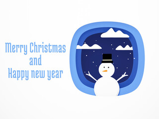 3D render - Blue text Marry Christmas and Happy New Year,  Christmas background, Winter landscape, holiday Christmas new year concept.