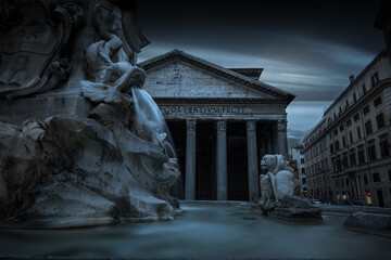 Evening view of  Pantheon monument, Rome city center, Italy