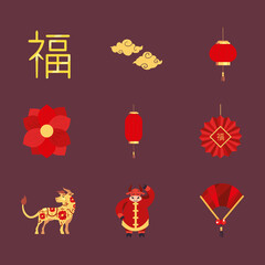 chinese new year 2021 icons collection vector design