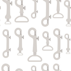 Seamless pattern set of metal climbing carabiners and claw clasps alpine climbing equipment flat vector illustration on white background