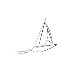 Sailing yacht in one line. Black line vector illustration on white background